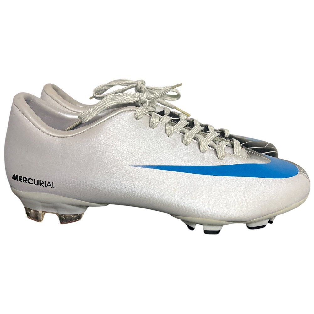 Nike Mercurial Victory FG Silver Blue Black Soccer Cleats 396149-041 Size 9.5